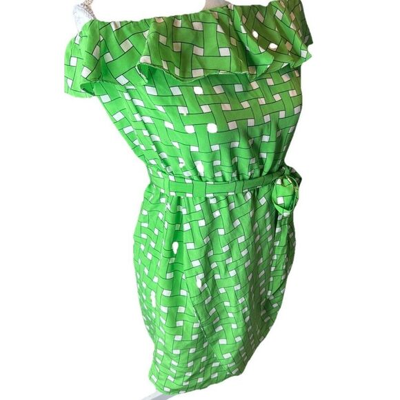 Amanda Uprichard Silk Mini Dress Bright Green Medium Ruffled Neck - Picture 2 of 5